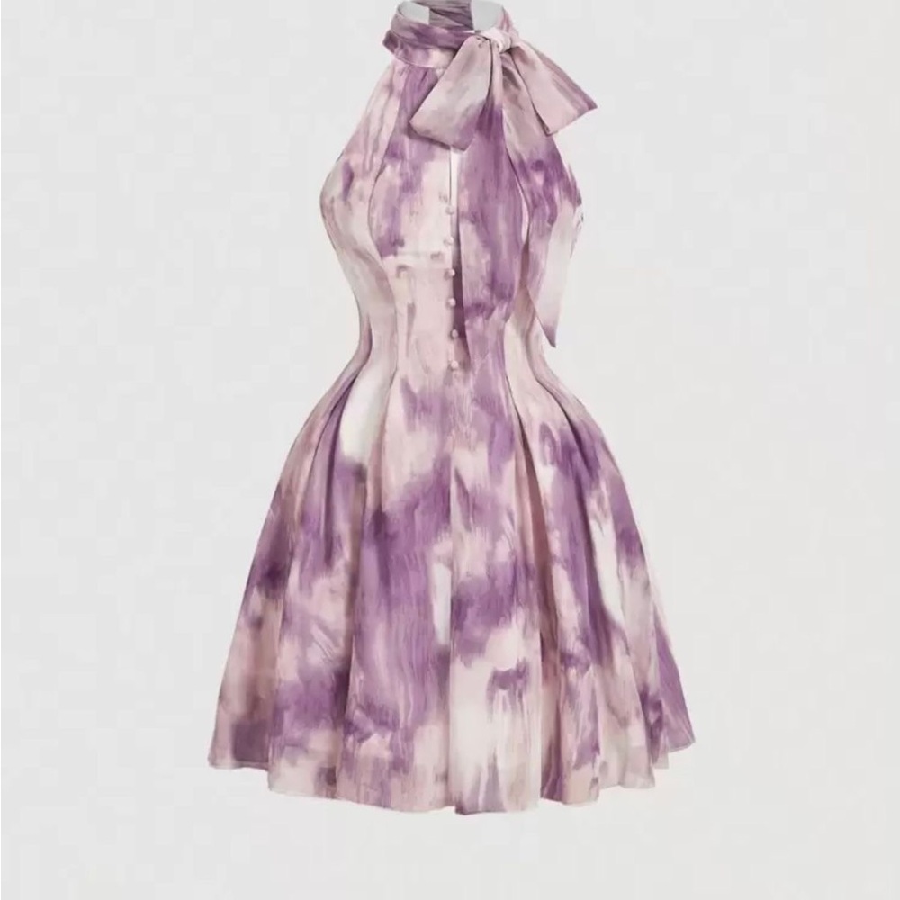 SHEIN Purple Tie-Dye Halter Mini Dress